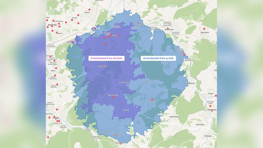 Karte zeigt Erreichbarkeit von Apotheken