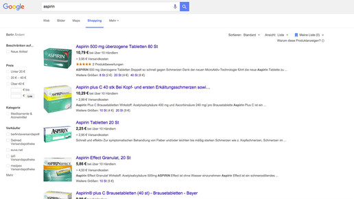 google shopping aspirin screenshot