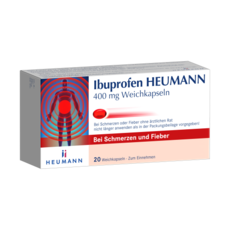 Abgebildet wird der Packshot von Heumann Ibuprofen 400mg Weichkapseln