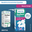 Altes und neues Verpackungsdesign des Ibuprofen-Fiebersaftes Ibuflam® von Zentiva im Vergleich, mit Hinweis auf die bewährte Arzneimittelqualität und das neue Design. Die Nr.1 bei Fieber und Schmerzen.