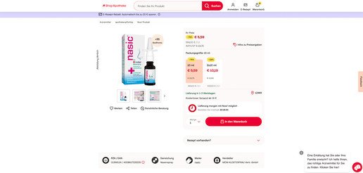 Screenshot von Preisangaben bei Shop Apotheke