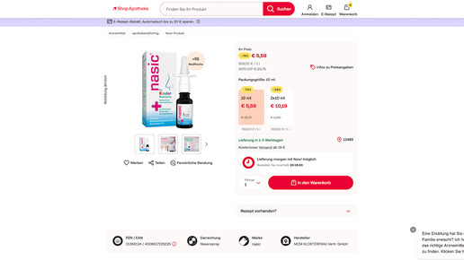 Screenshot von Preisangaben bei Shop Apotheke