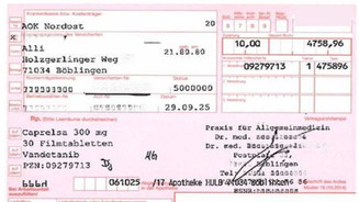 AOK Nordost: Jedes Caprelsa-Rezept gefälscht gefälschtes rezept über Caprelsa