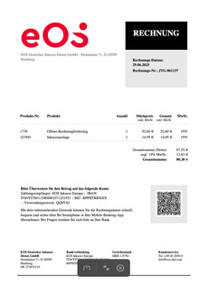 Rechnung über rund 80 Euro für Amazon-Waren und Inkassoaufschläge mit dem Kopf des Inkasso-Unternehmens Eos.