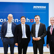 Verlässliche Lieferketten: Ziemiak besucht Noweda Gruppenfoto v.l.: Dr. Joachim Reinken, Leiter Unternehmenskommunikation und Politik, Vertriebsvorstand Udo Harneit, MdB Paul Ziemiak (CDU), Noweda-Chef. Dr. Michael Kuck.