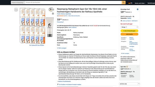 Screenshot zeigt Nasenspray bei Amazon