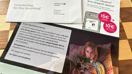 Foto: Werbeschreiben von DocMorris mit Freiumschlag.