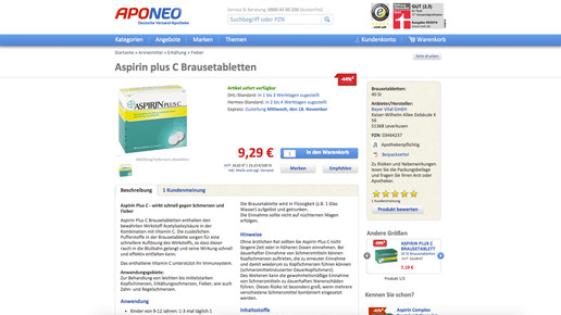 aponeo aspirin detail screenshot