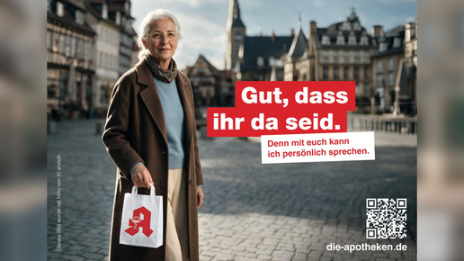 Abda-Kampagnen-Motiv für die Apotheke vor Ort. Die Botschaft: Gut, dass ihr da seid