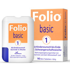 Folio® 1 basic für die Einnahme ab Kinderwunsch bis zum Ende der 12. Schwangerschaftswoche.