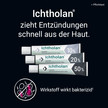 Ichtholan zieht Entzündungen schnell aus der Haut. Drei Tuben und der Hinweis, dass der Wirkstoff bakterizid wirkt.