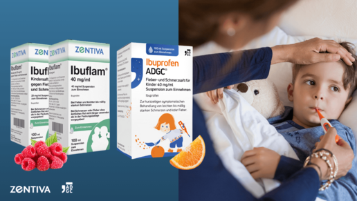 Neu im Zentiva-Sortiment: Neben dem bewährten Ibuflam® mit Himbeergeschmack steht Apotheken mit Ibuprofen ADGC® ein weiterer zuckerfreier Fiebersaft mit Orangengeschmack (Alter: ab 3 Monaten) zur Verfügung – wirksam & zu familienfreundlichen Preisen.