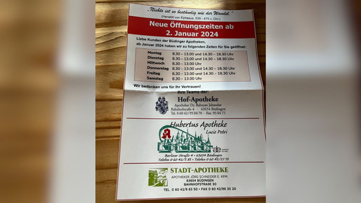 Apotheken kürzen Öffnungszeiten – gemeinsam
