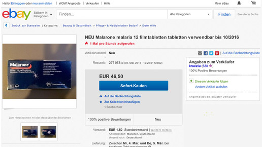 malarone ebay screenshot