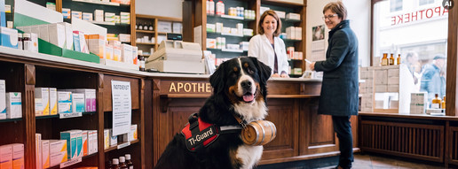 KI-Bild zeigt Hund in Apotheke