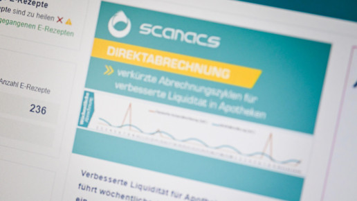 Bildschirm-Anzeige einer Scanacs-Werbung für E-Rezept-Direktabrechnung