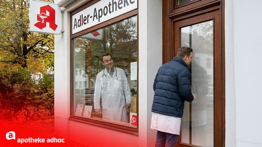 Montage: Ein Apotheker guckt durch eine Tür ins innere seiner Apotheke, ein Arzt schaut durchs Schaufenster