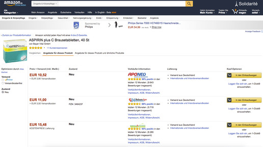 amazon aspirin uebersicht screenshot