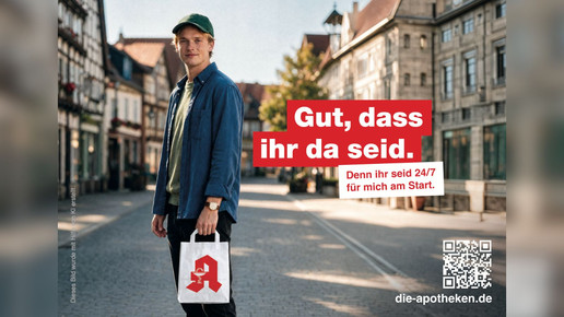 Abda-Kampagnen-Motiv für die Apotheke vor Ort. Die Botschaft: Gut, dass ihr da seid