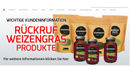 Rückruf: E.coli in Weizengras-Produkten