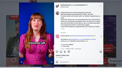 Screenshot von dem Video auf dem Instagramprofil von Heidi Reichinnek