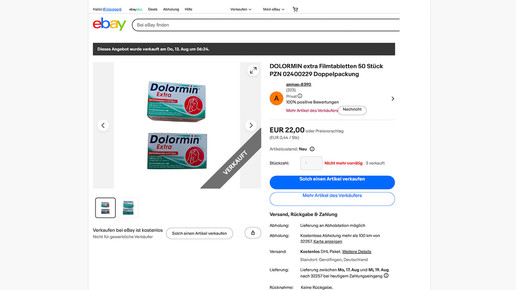 Screenshot eines Ebay-Angebots für Dolormin