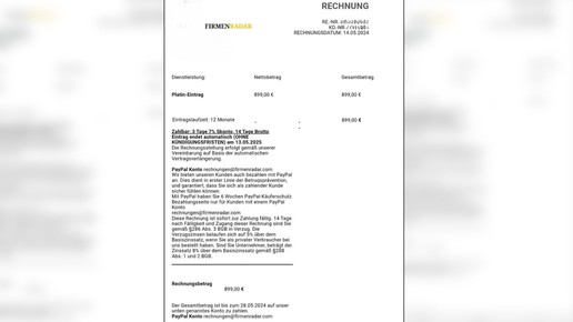 Gefälschte Rechnung: Platin-Eintrag für 899 Euro