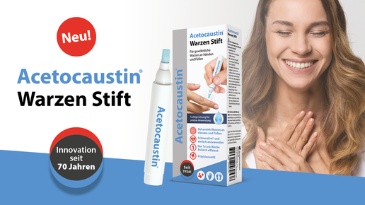 Neu! Acetocaustin Warzen Stift. Innovation seit 70 Jahren. Ein Warzen Stift mit blau eingefärbter Lösung.