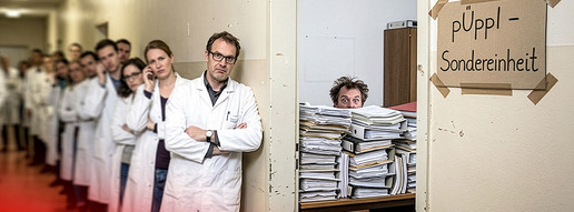 Monate einer Warteschlage von wartenden Menschen im Kittel vor der Abteilung einer Behörde