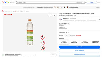 Gefahrstoffe: „Gleichgültigkeit ist ein unerträglicher Zustand“ Screenshot eines Ebay-Angebots über 80-prozentige Essigsäure.
