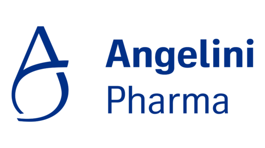 Zusehen ist das Logo der Angelini Pharma. Links ist das Logo in Blau abgebildet und rechts steht in großer Schrift "Angelini Pharma" untereinenander