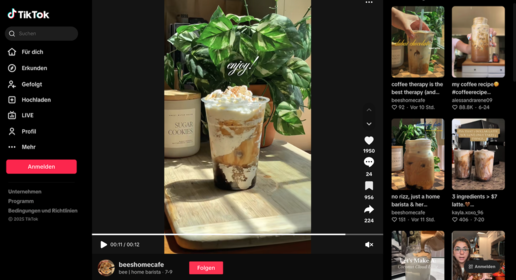 Screenshot der sozialen Plattform TikTok mit einem Clipausschnitt zum viralen Trend „Cloud Coffee“.