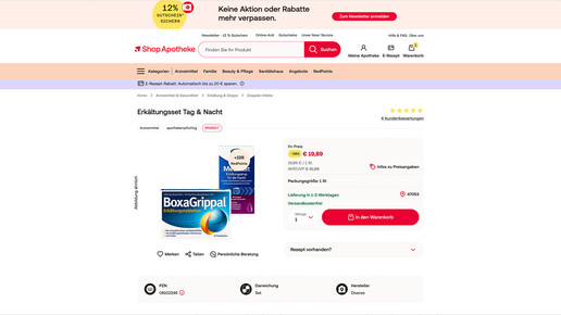 Screenshot vom Webshop von Shop Apotheke