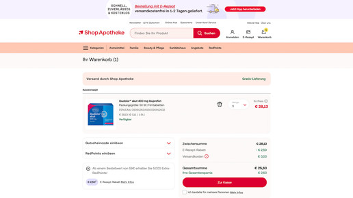 Screenshot von Preisangaben bei Shop Apotheke