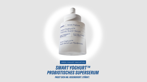  "Eine schwebende weiße Flasche eines Gesichtspflege Serums mit Pipette. Das Serum ist von einem leuchtenden Ring umgeben"