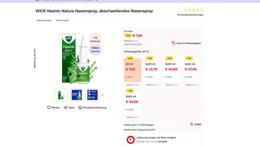 Screenshot von Preisangaben bei Shop Apotheke