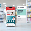 Smartphone mit geöffneter iA.de Apotheken-App und SZ-Institut Siegel.