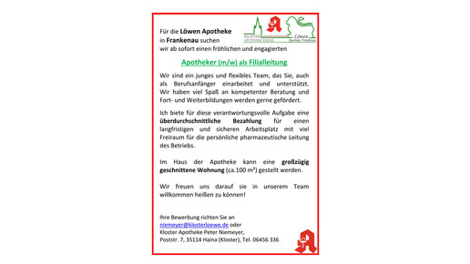stellenanzeige kloster-apotheke haina