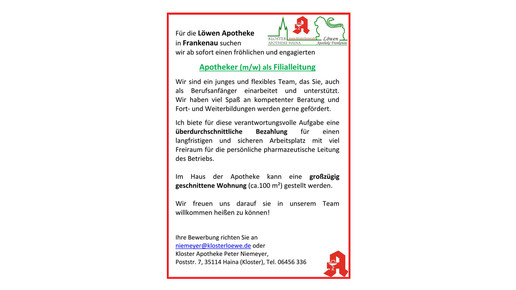 stellenanzeige kloster-apotheke haina