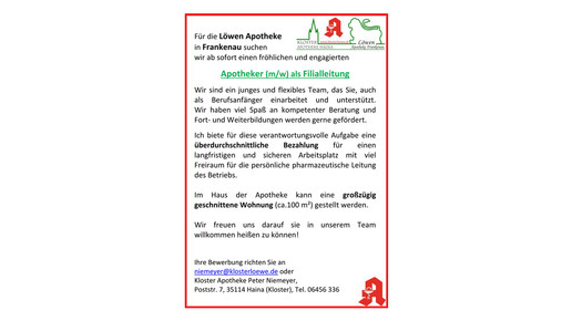 stellenanzeige kloster-apotheke haina