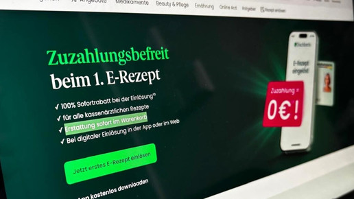 Foto: Aktionsseite des niederländsichen Versenders DocMorris zur Aktion „Zuzahlungsbefreit beim 1. E-Rezept“, Stand 18.2.26