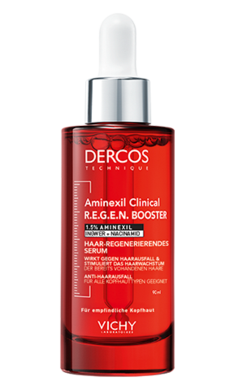 Das DERCOS R.E.G.E.N. Anti-Haarausfall-Serum mit Aminexil, Niacinamid und Ingwer stärkt die Haarwurzeln, verlängert die Wachstumsphase und fördert neues Haarwachstum.