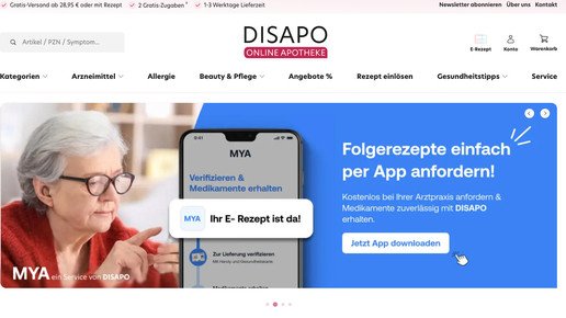 Ein Screenshot der Startseite von Disapo.de