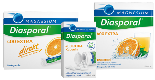 Die Magnesium-Diasporal® EXTRA-Klasse, Trinkgranulat, Direktstick und Kapseln