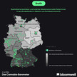 Cannabis-Apotheken oft weit entfernt Grafik aus dem Bloomwell Cannabis-Barometer Juli 2026: Karte mit spezialisierten Apotheken und Anteil der Medizinalcannabis-Patient:innen in den Bundesländern in Relation zum Bundesdurchschnitt