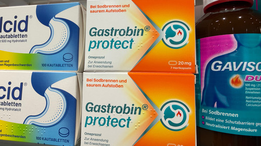 Gastrobin Protect in der Sichtwahl neben Talcid und Gaviscon