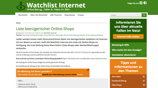 watchlist warnung onlineshops scs