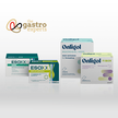 Innovationen für Magen-Darm-Themen in der Apotheke Verpackungen der Alfasigma-Produkte Esoxx und Onligol zur Behandlung von Reflux und Verdauungsbeschwerden mit dem Logo ‚the gastro experts‘