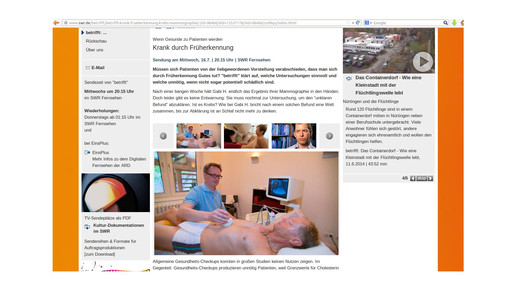 SWR-Sendung zu Früherkennung