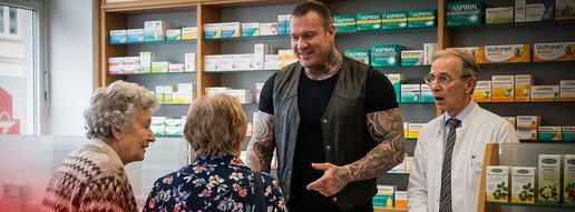 Überführt: Apotheke stellt Rezeptfälscher ein KI-Bild zeigt Muskelmann in der Apotheke